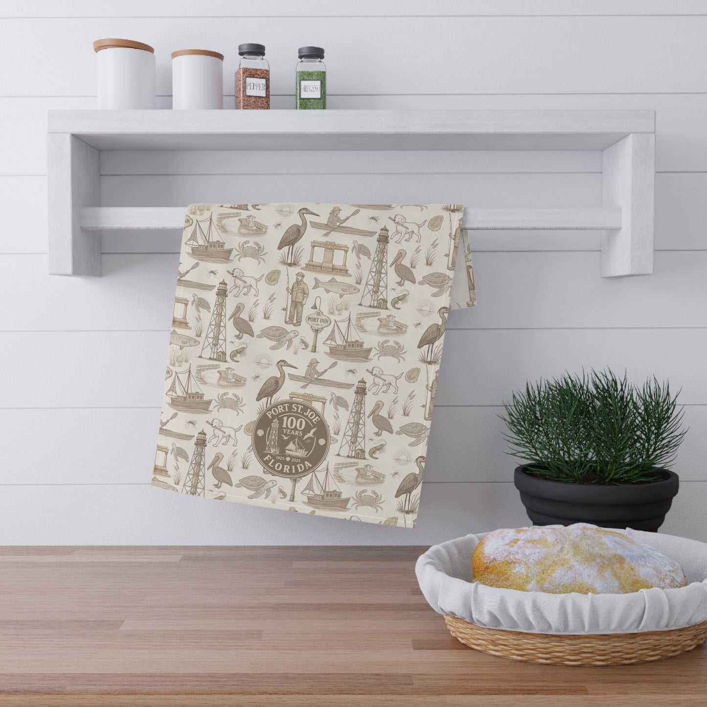 Tea Towel - Port St Joe 100 Years Anniversary Vintage Sepia Tone