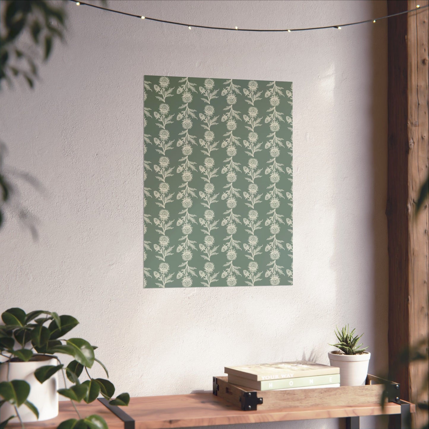 Green Vintage Floral Matte Vertical Poster - Intricate Design for Home Decor