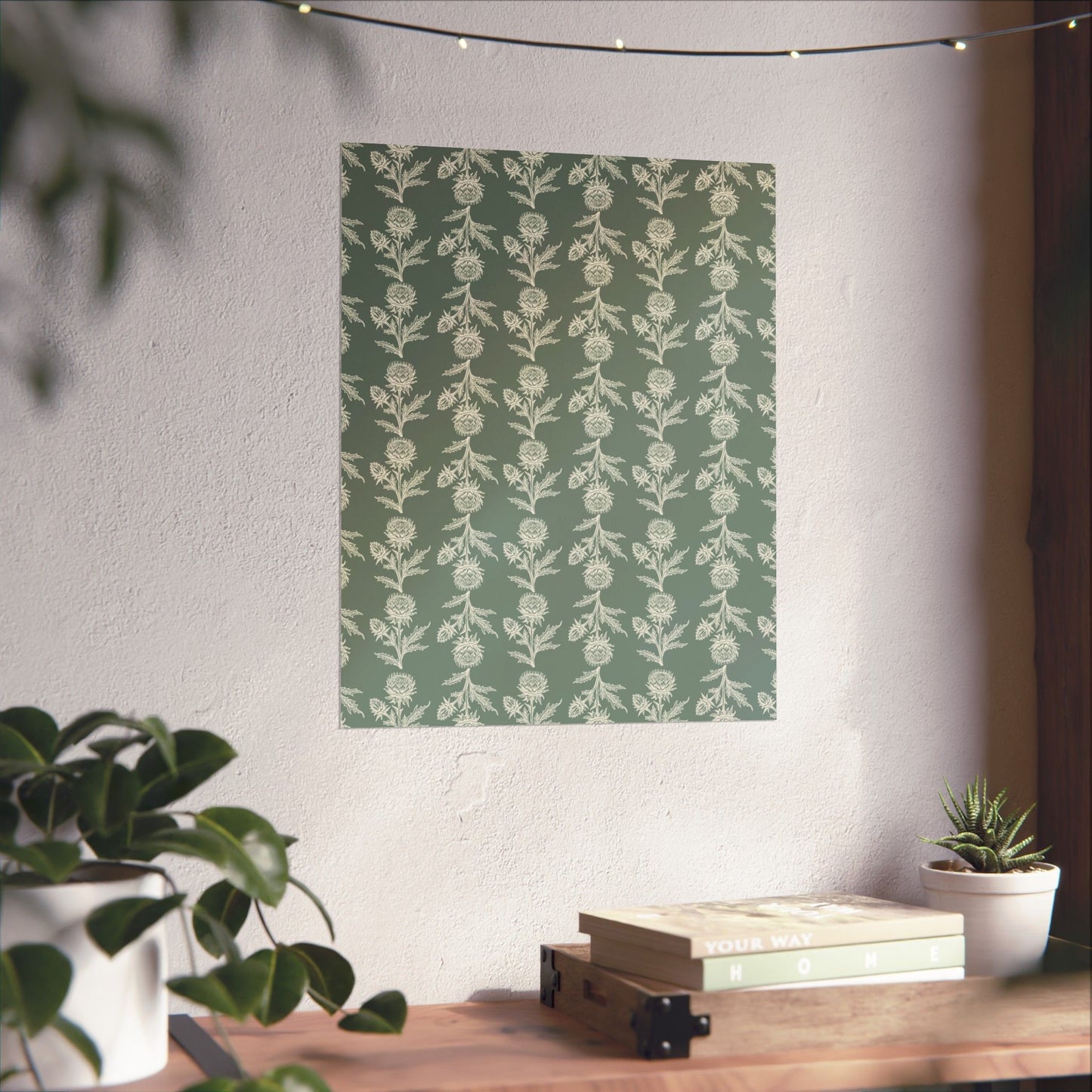Green Vintage Floral Matte Vertical Poster - Intricate Design for Home Decor