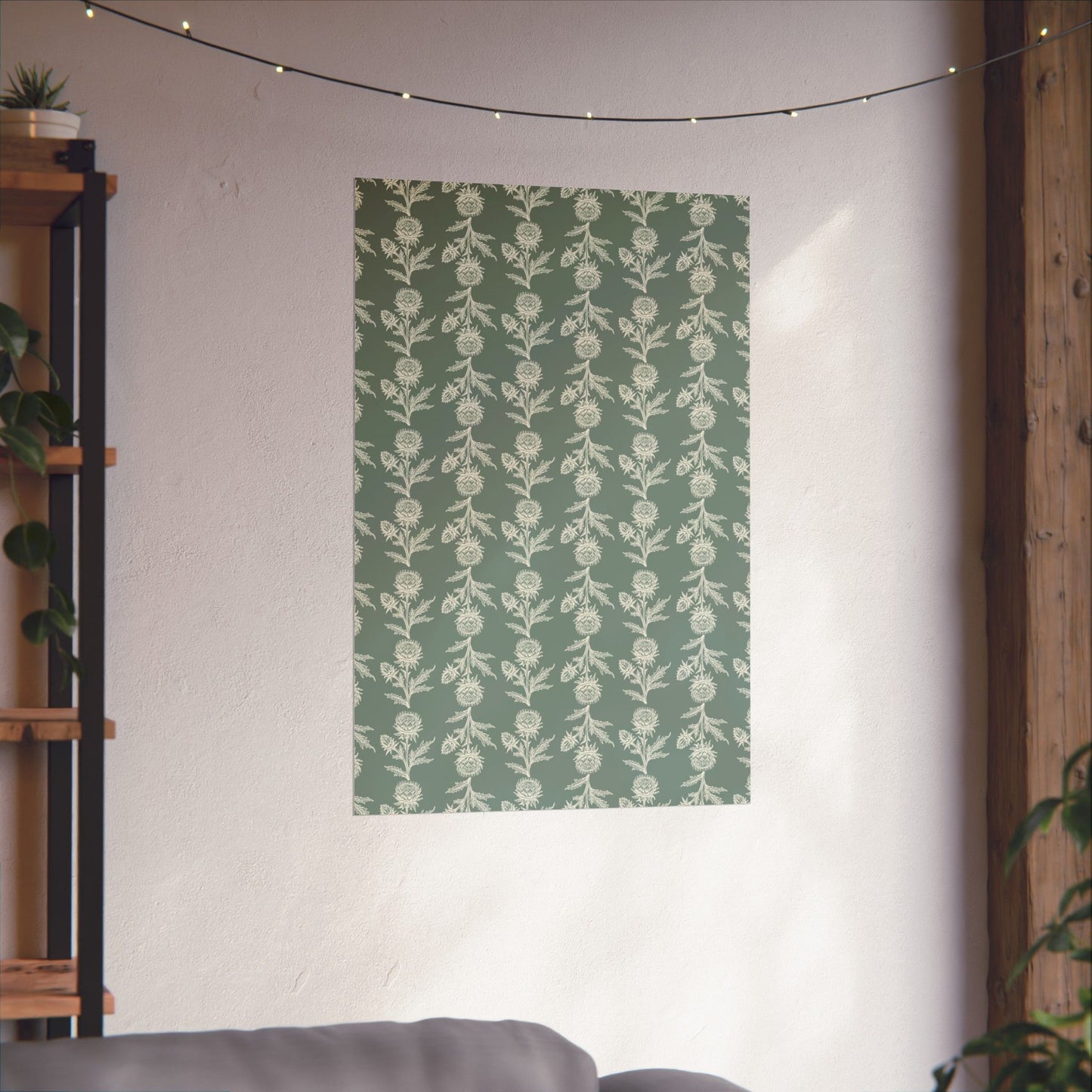Green Vintage Floral Matte Vertical Poster - Intricate Design for Home Decor