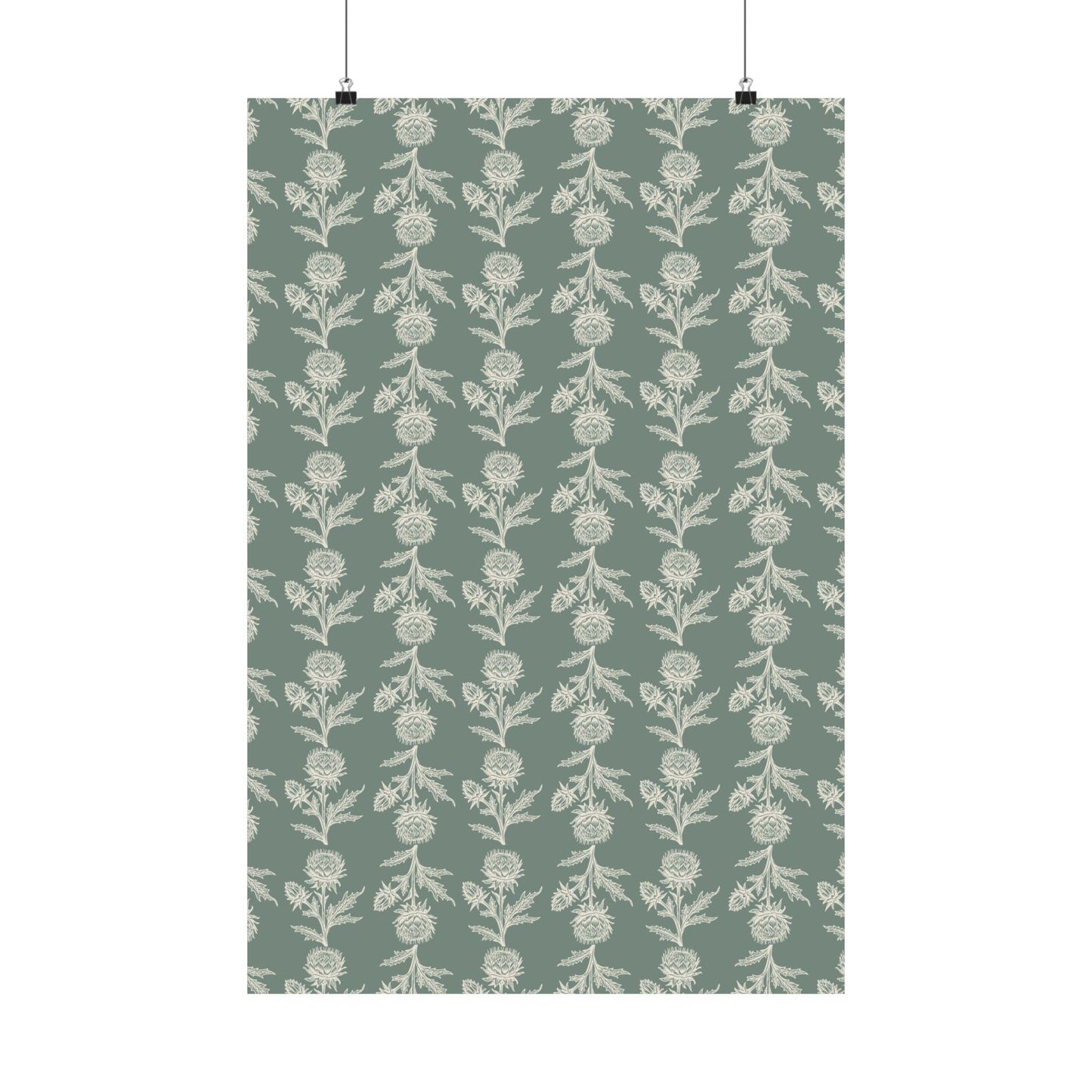 Green Vintage Floral Matte Vertical Poster - Intricate Design for Home Decor