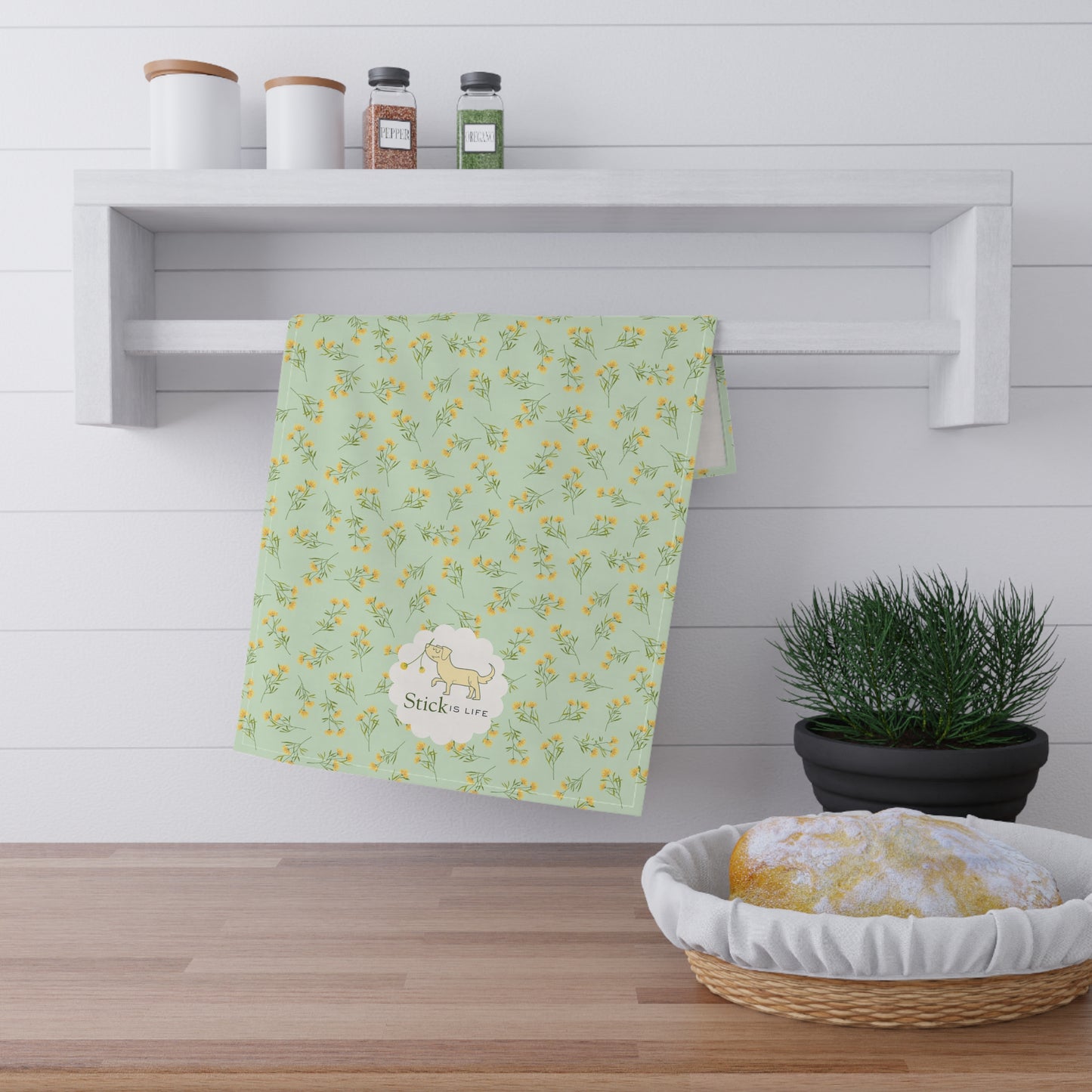 Mint with Yellow Spring Floral Tea Towels – Eco-Friendly Kitchen Decor
