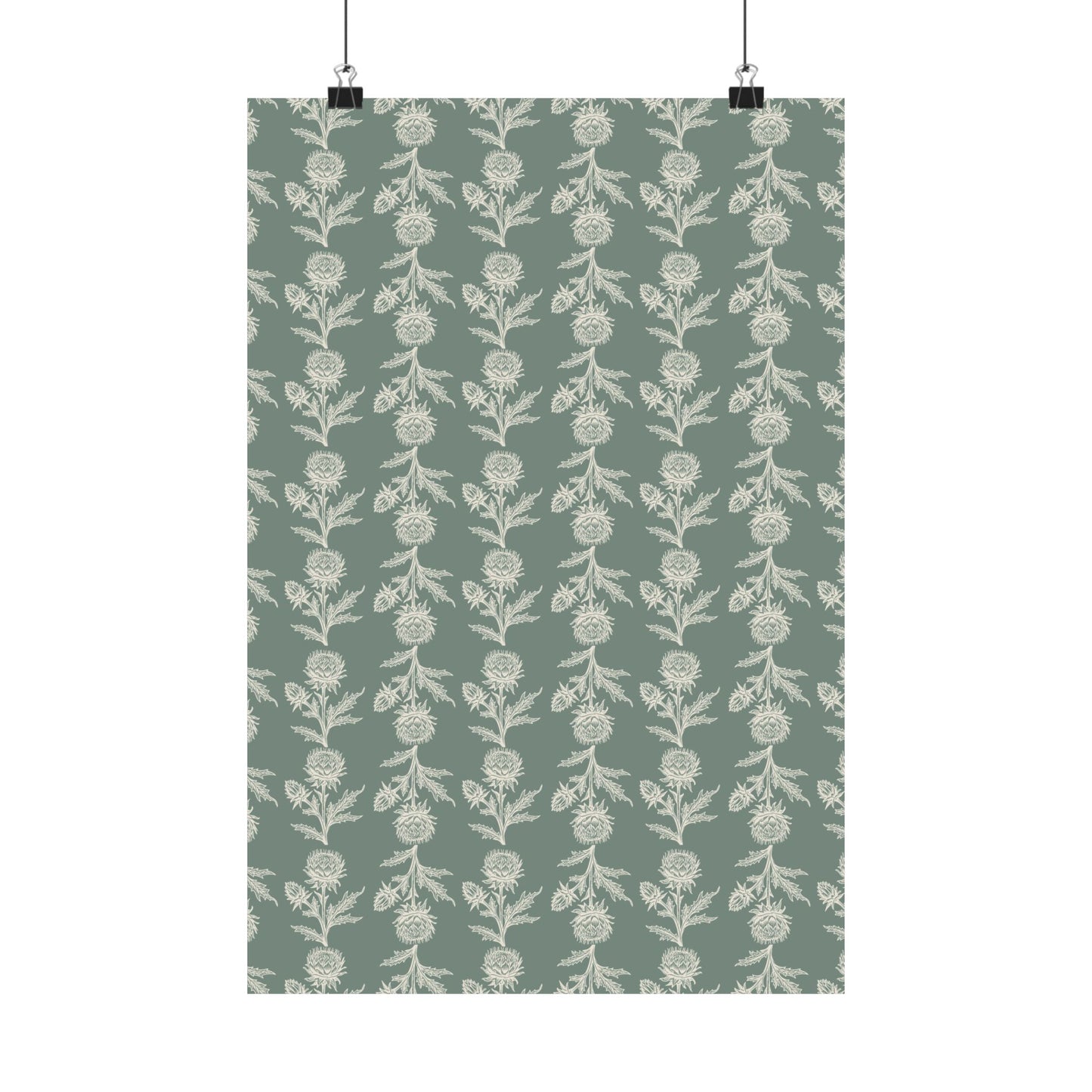 Green Vintage Floral Matte Vertical Poster - Intricate Design for Home Decor