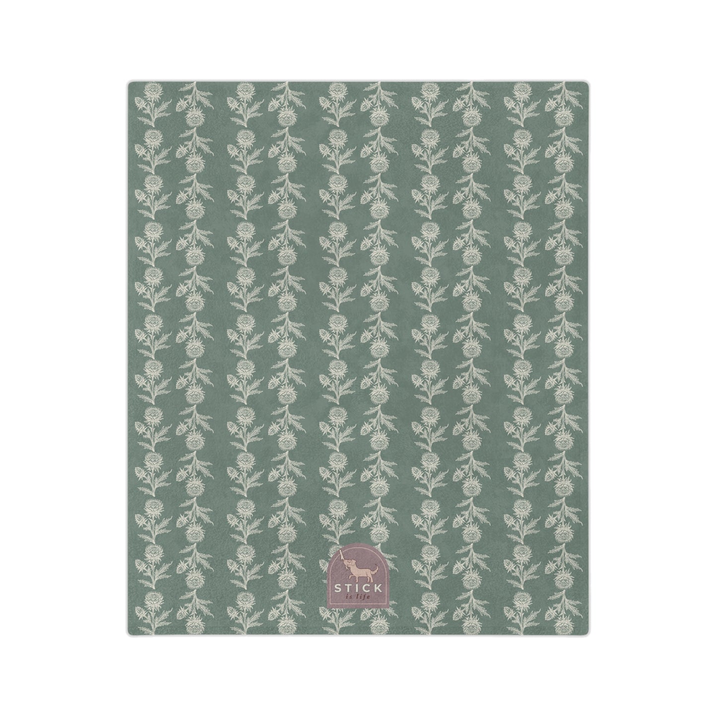 Vintage Green Floral Velveteen Microfiber Lightweight Blanket