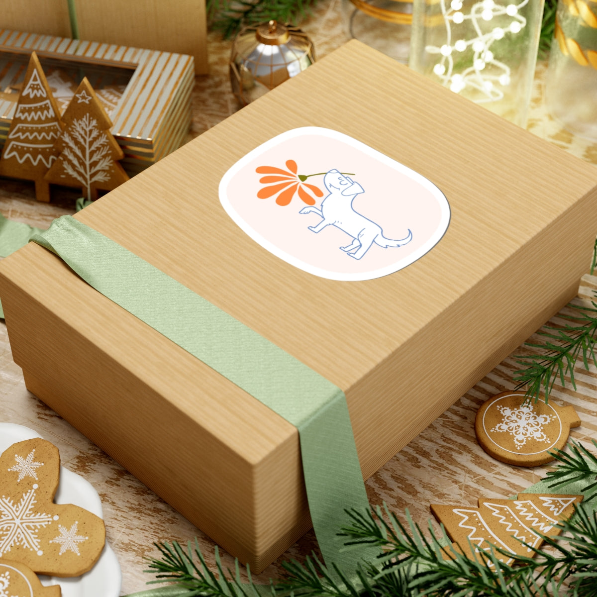 Orange & Blue Modern Floral Dog Sticker