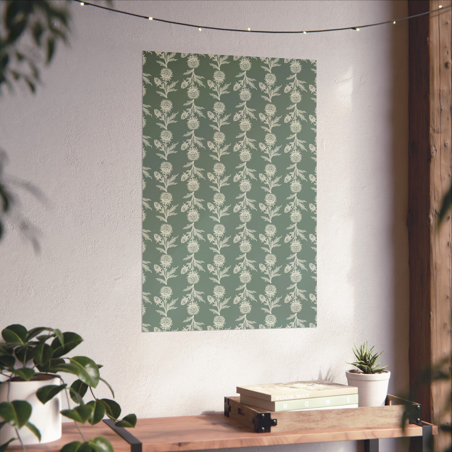 Green Vintage Floral Matte Vertical Poster - Intricate Design for Home Decor