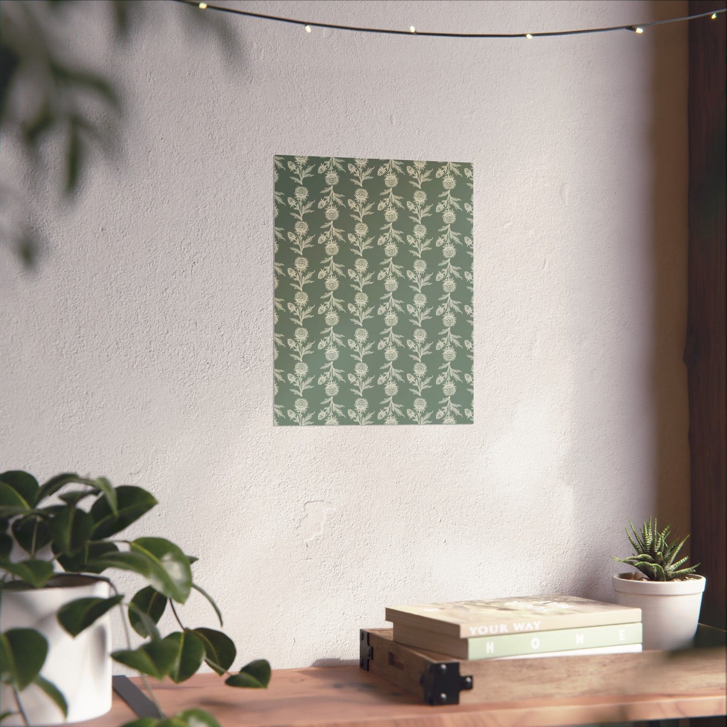 Green Vintage Floral Matte Vertical Poster - Intricate Design for Home Decor