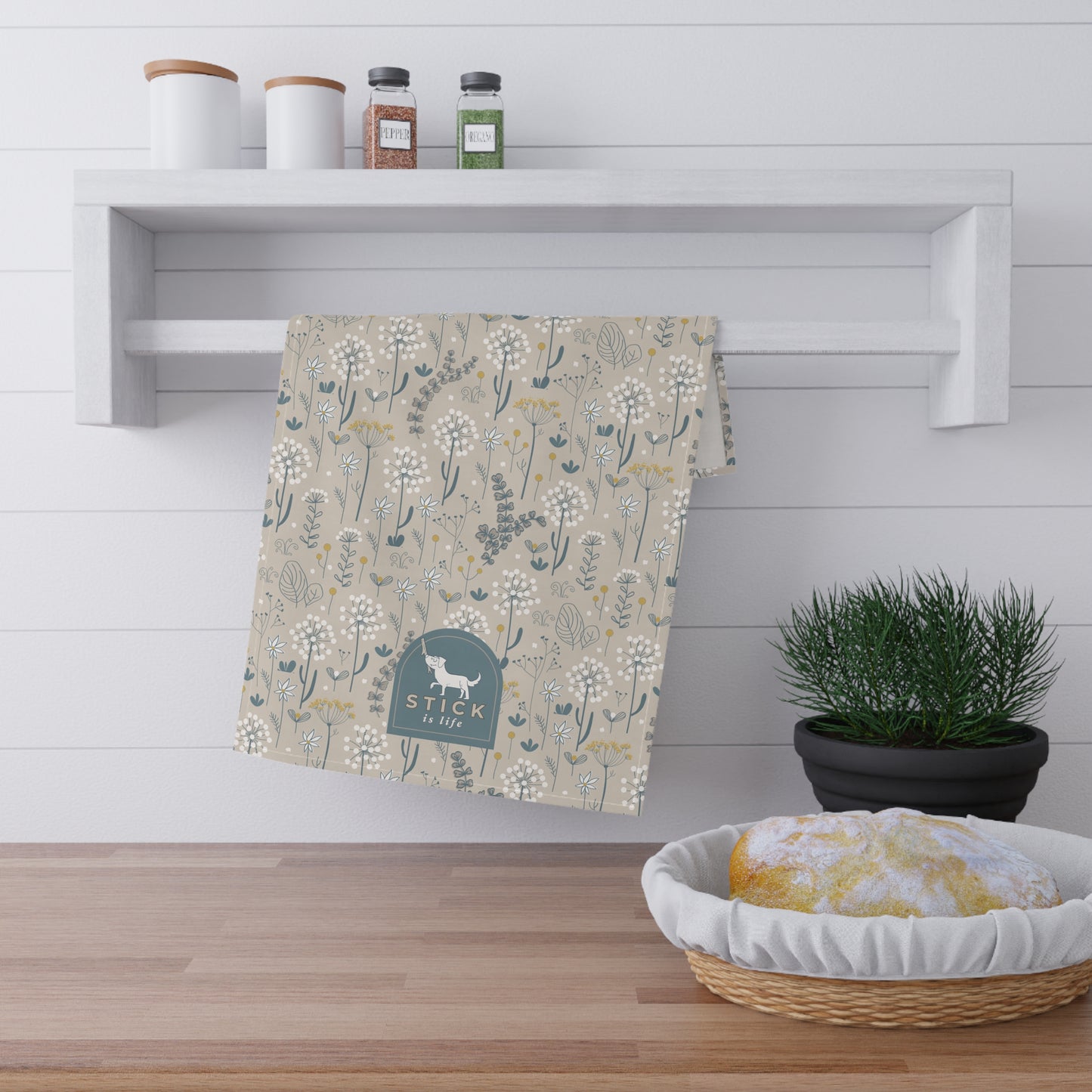 Vintage Beige Floral Cotton Tea Towels – Eco-Friendly Kitchen Decor