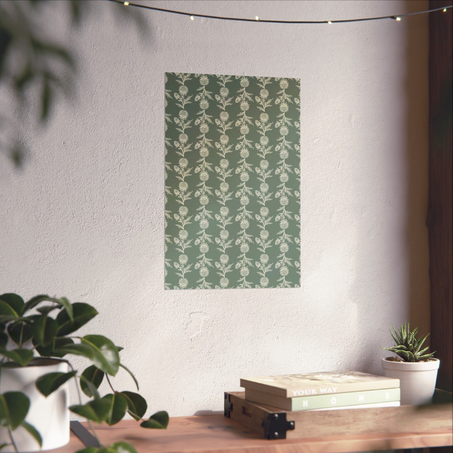 Green Vintage Floral Matte Vertical Poster - Intricate Design for Home Decor