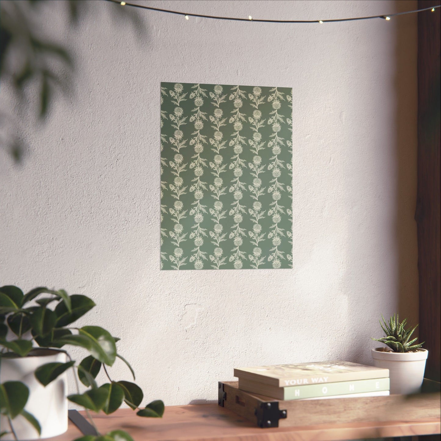 Green Vintage Floral Matte Vertical Poster - Intricate Design for Home Decor