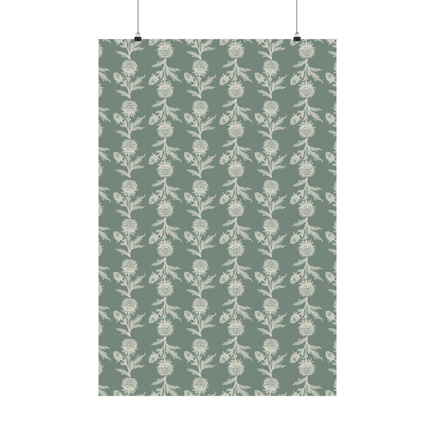 Green Vintage Floral Matte Vertical Poster - Intricate Design for Home Decor