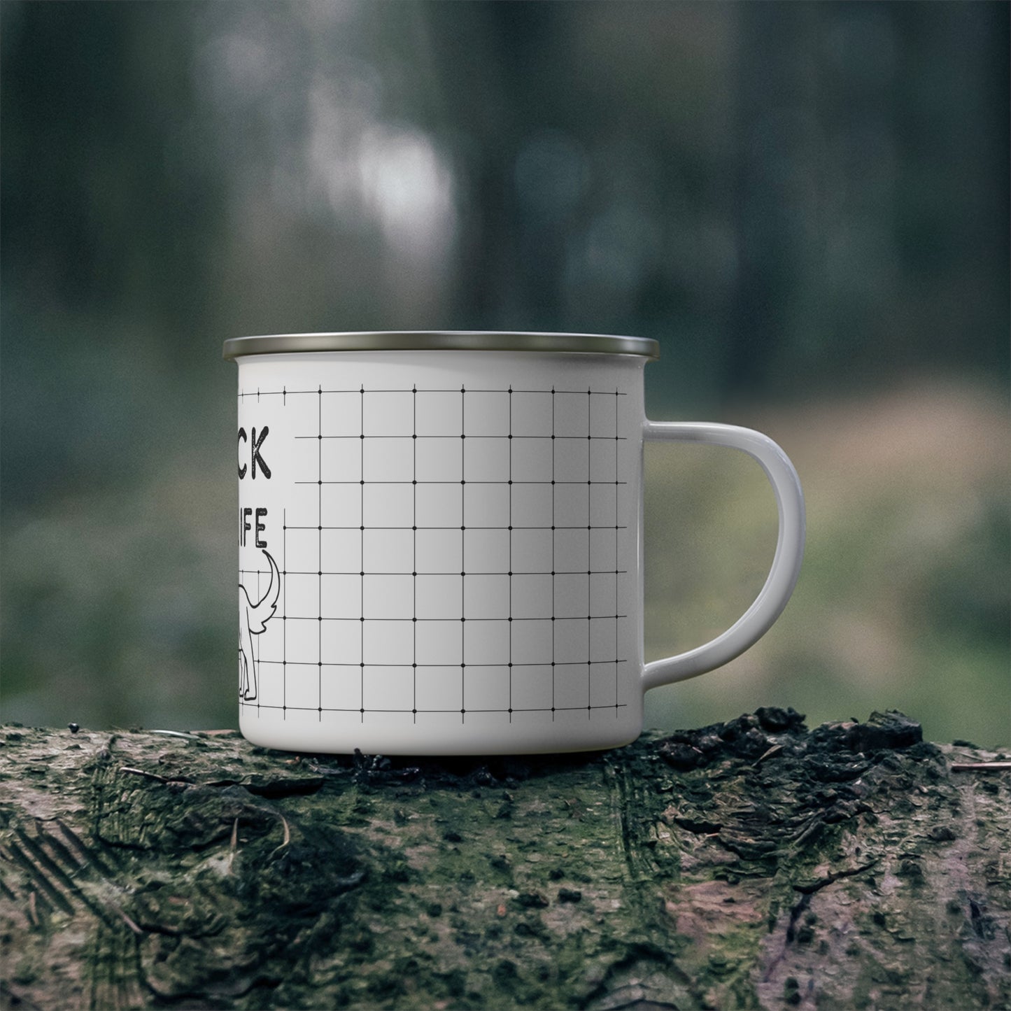 Black and White 'Stick is Life' Enamel Camping Mug - Perfect for Outdoor Adventures