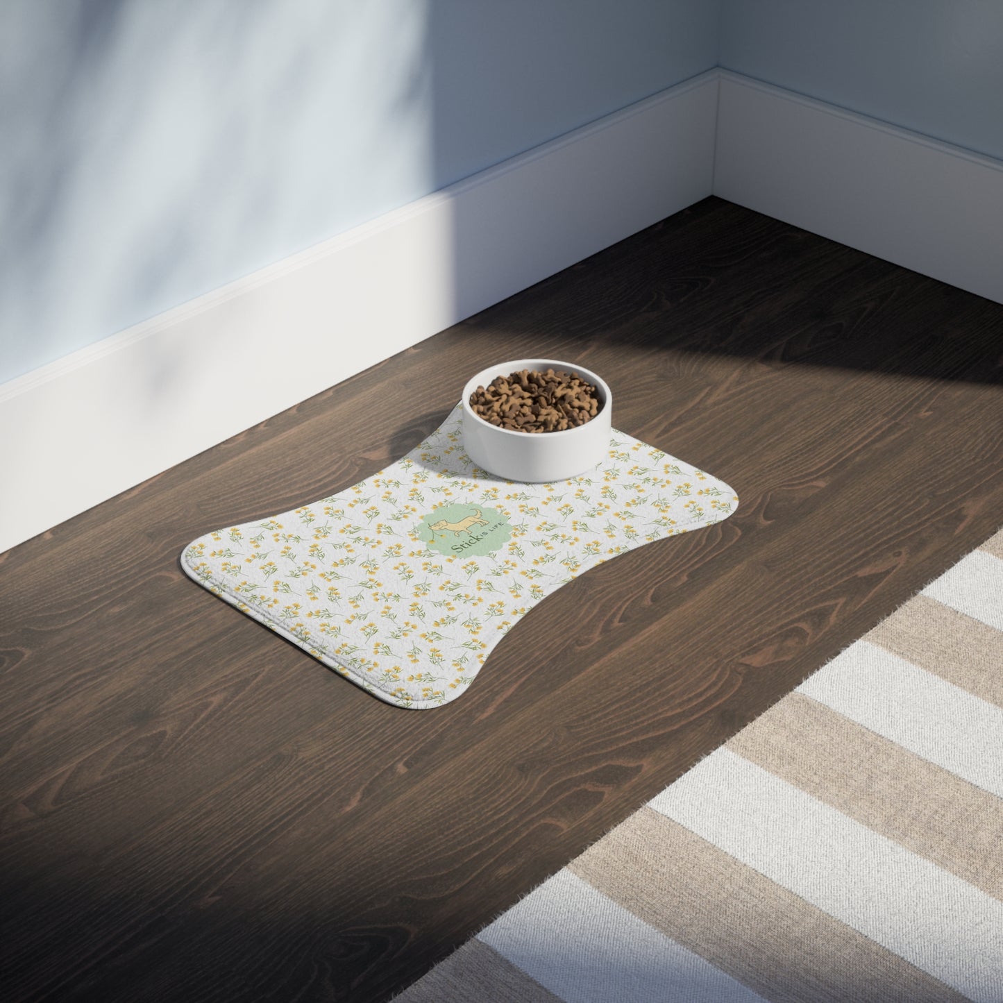 White with Yellow & Mint Spring Floral-Pet Feeding Mat