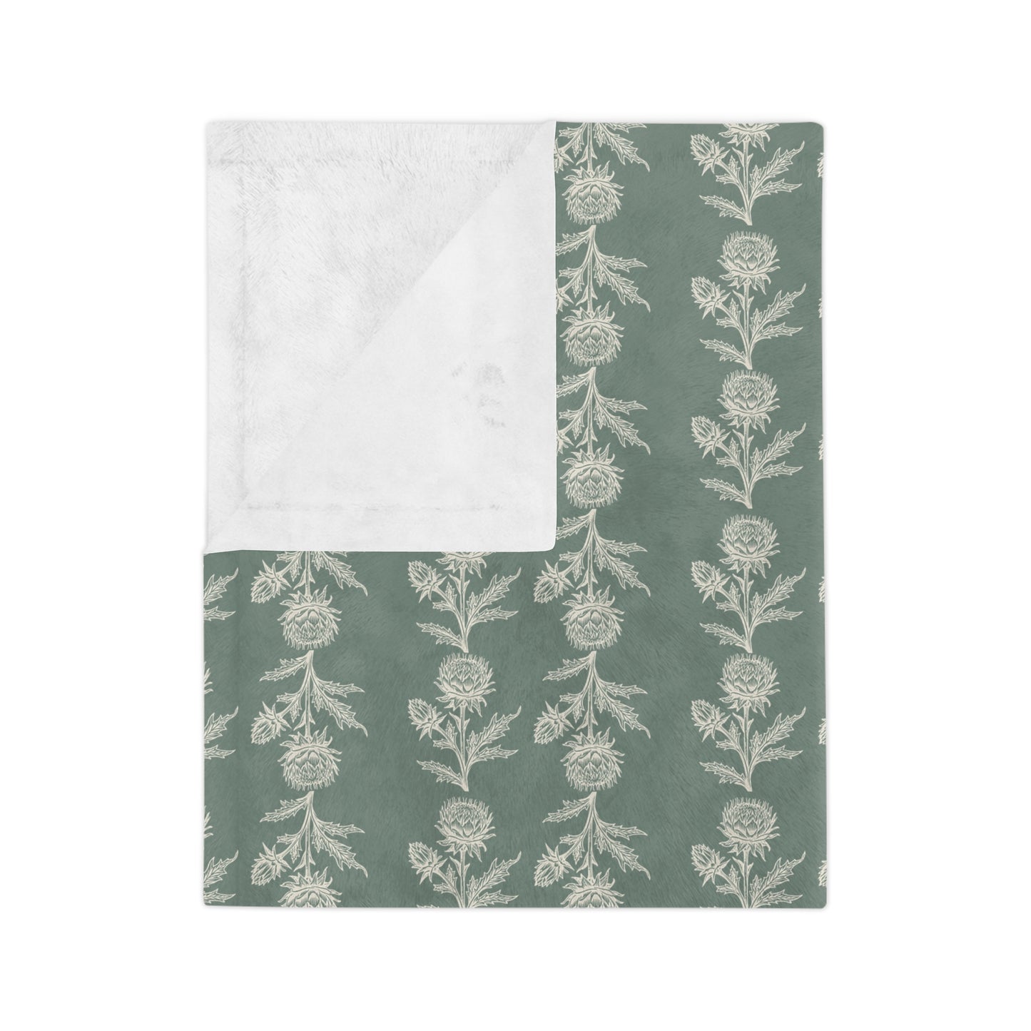 Vintage Green Floral Velveteen Microfiber Lightweight Blanket