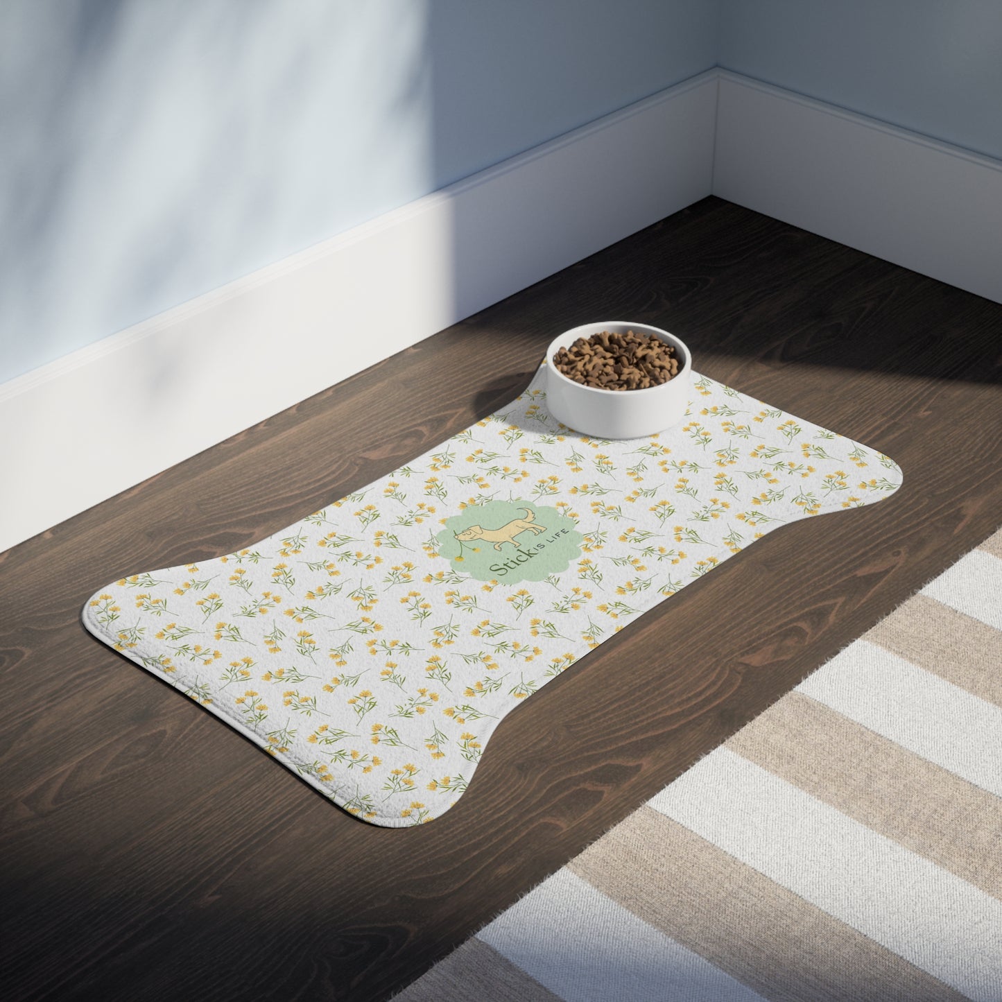 White with Yellow & Mint Spring Floral-Pet Feeding Mat