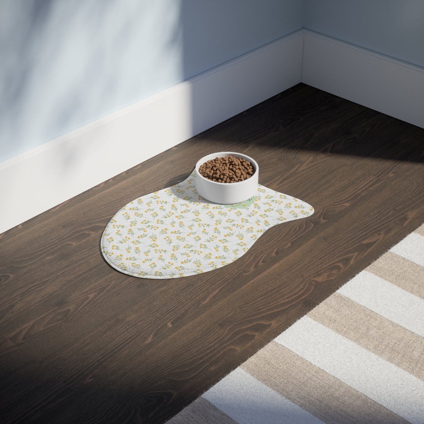 White with Yellow & Mint Spring Floral-Pet Feeding Mat