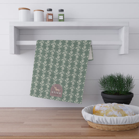 Vintage Green Floral Cotton Tea Towels – Eco-Friendly Kitchen Decor