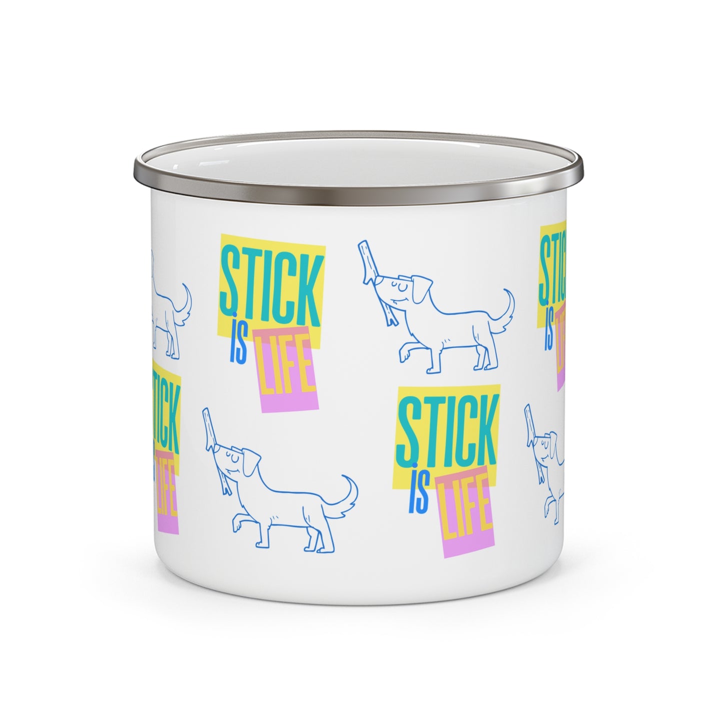 Retro Neon 'Stick is Life' Enamel Camping Mug - Perfect for Outdoor Adventures