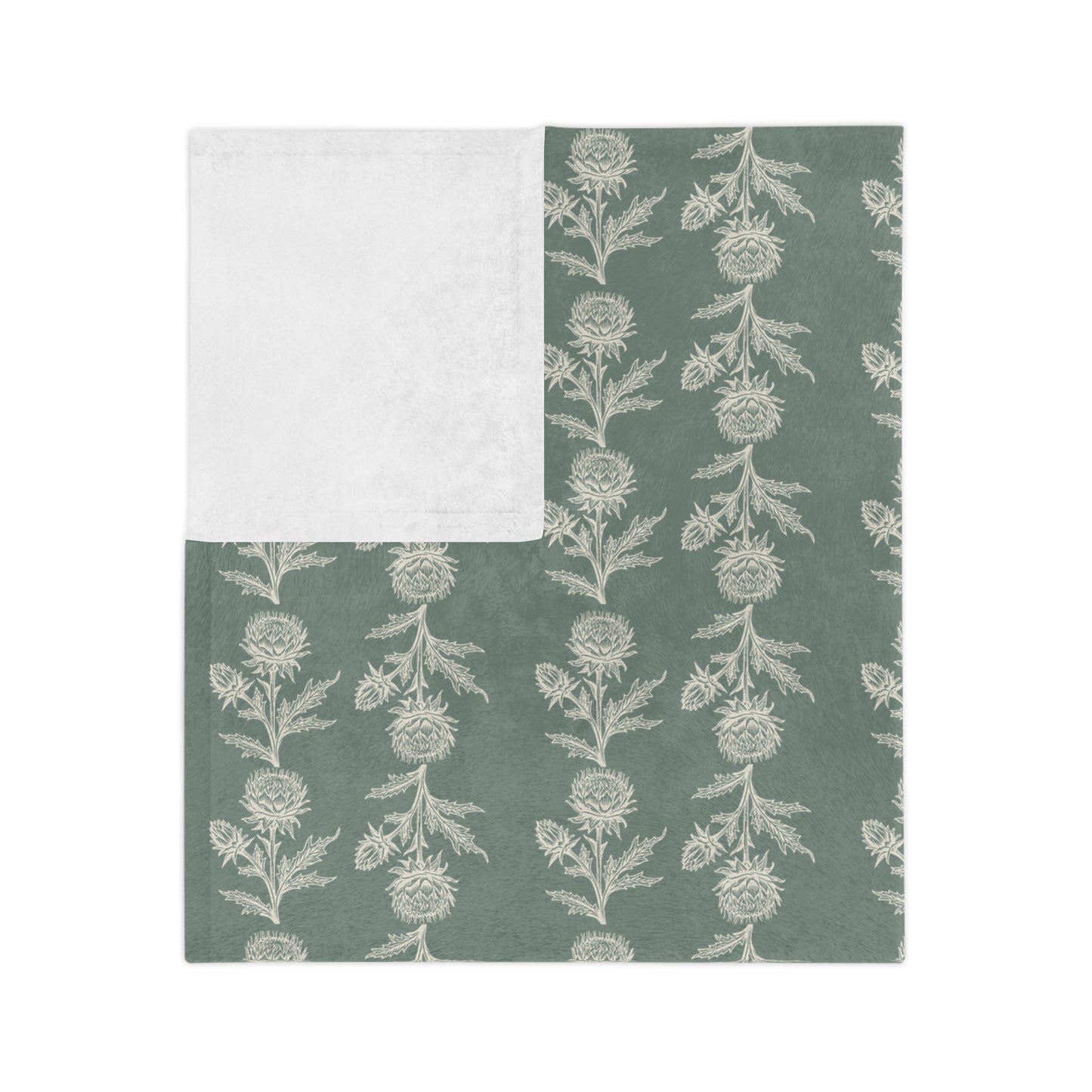 Vintage Green Floral Velveteen Microfiber Lightweight Blanket