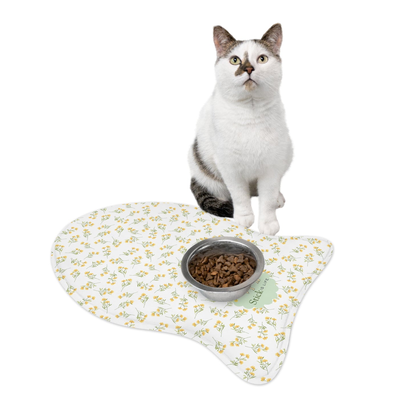 White with Yellow & Mint Spring Floral-Pet Feeding Mat