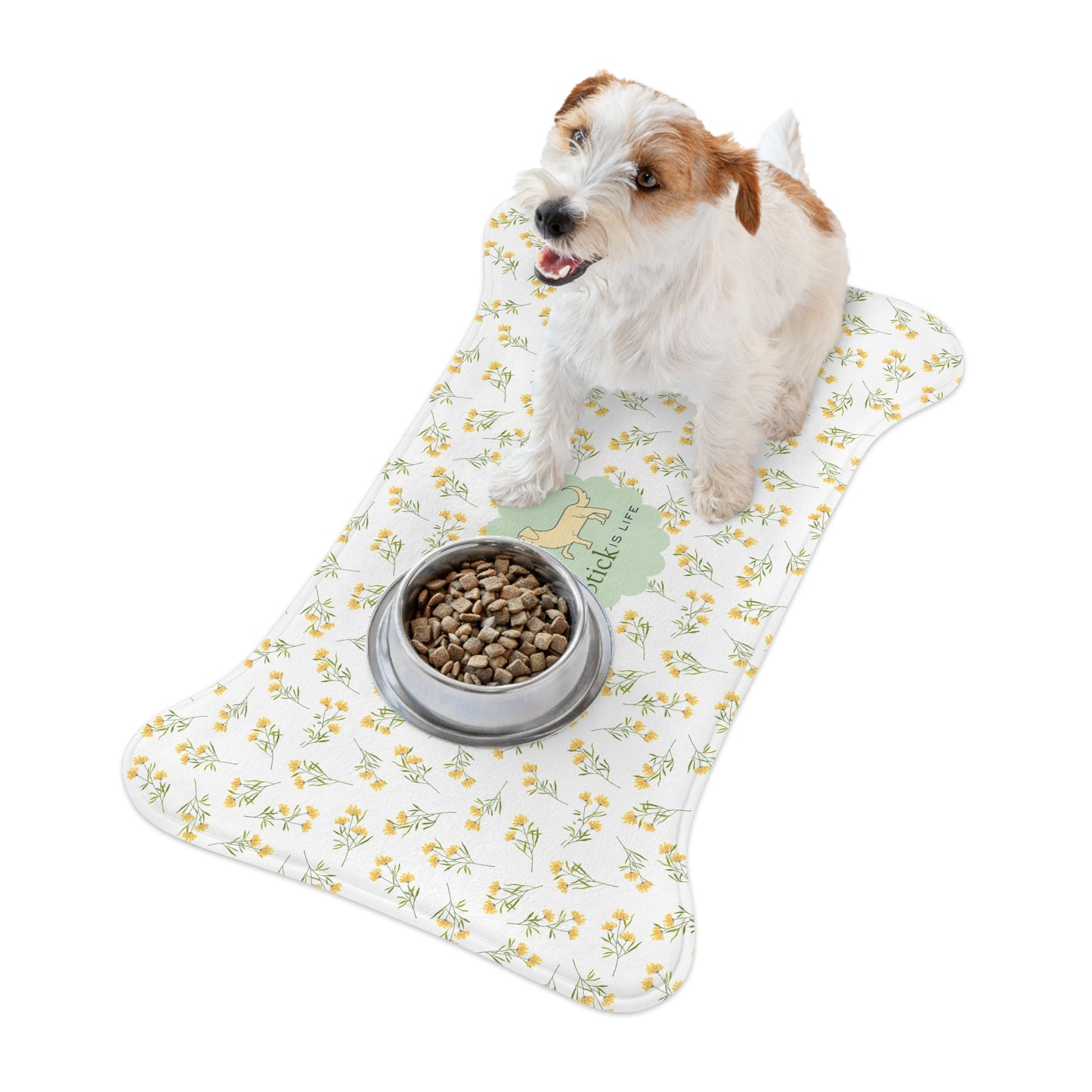 White with Yellow & Mint Spring Floral-Pet Feeding Mat