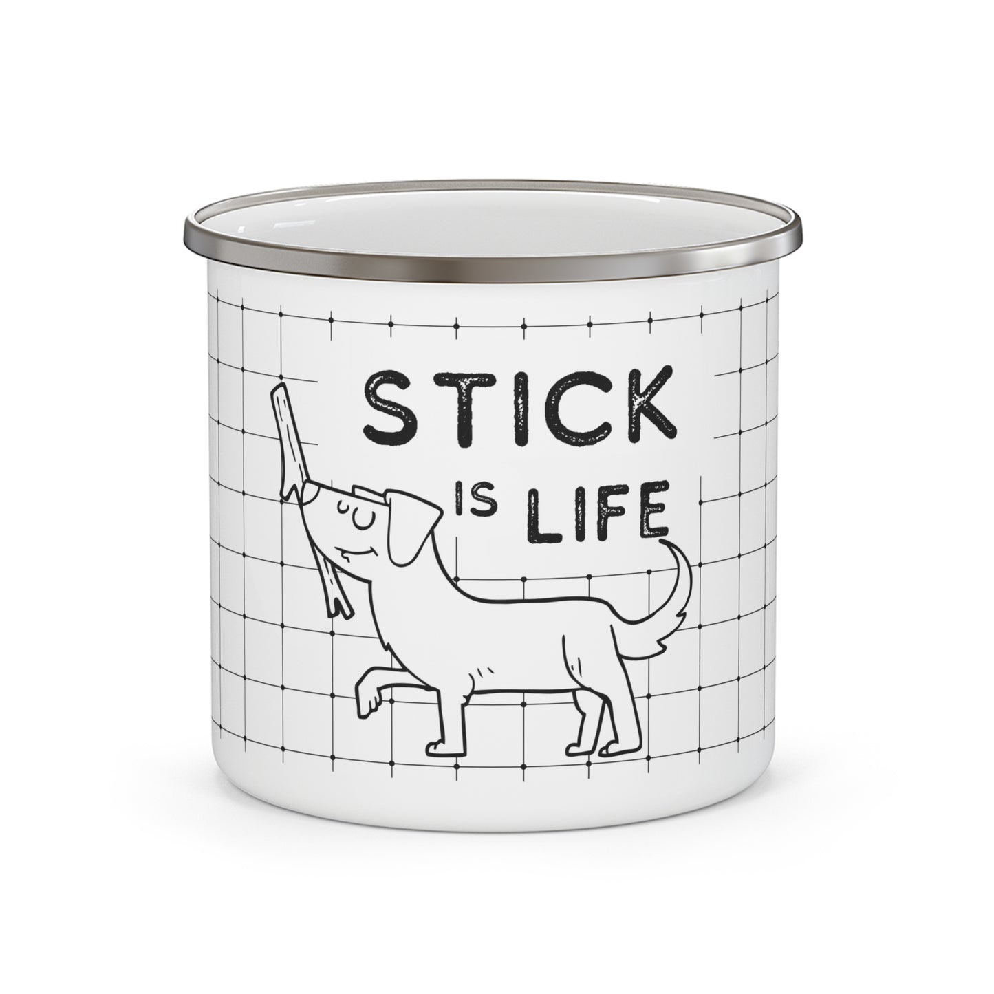 Black and White 'Stick is Life' Enamel Camping Mug - Perfect for Outdoor Adventures
