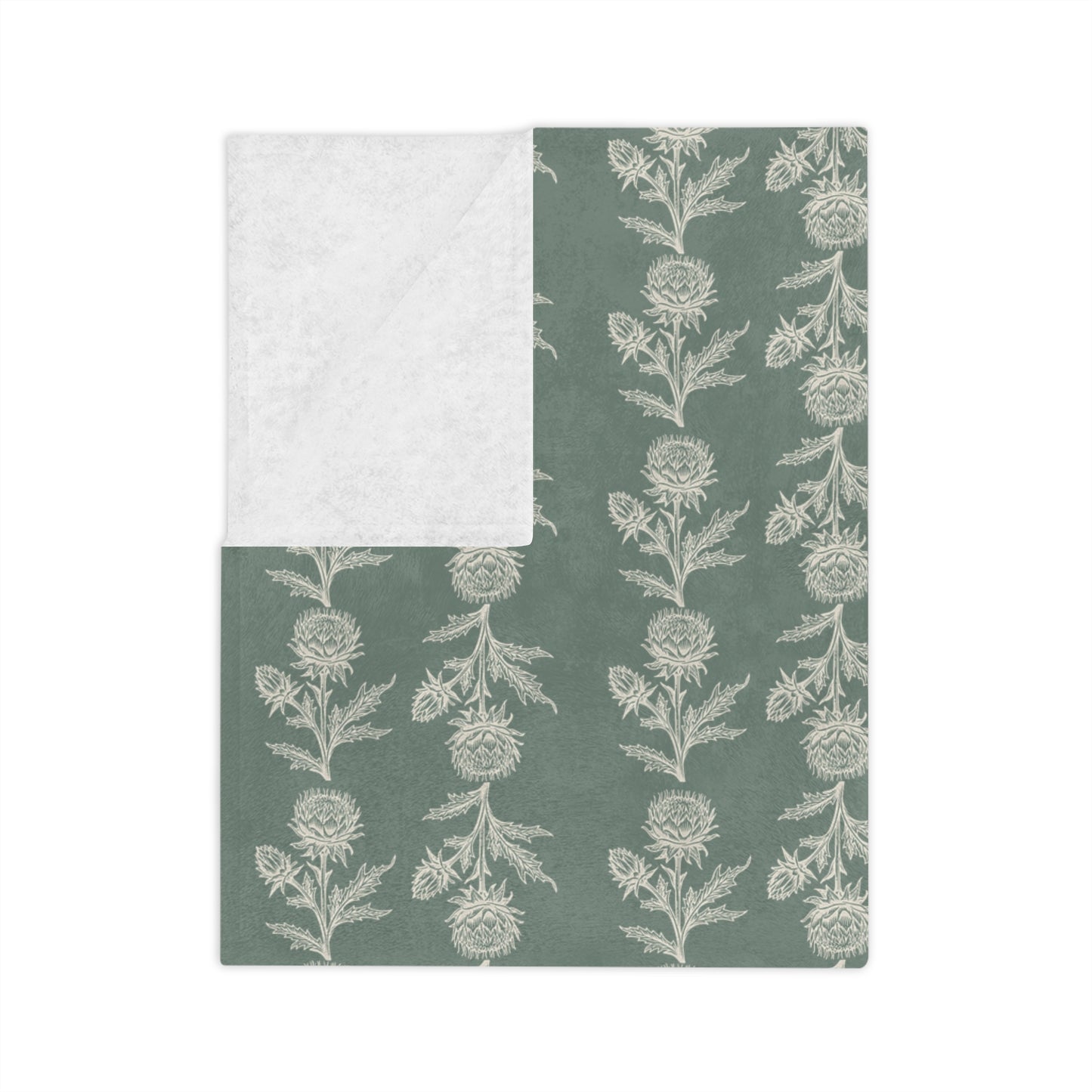 Vintage Green Floral Velveteen Microfiber Lightweight Blanket