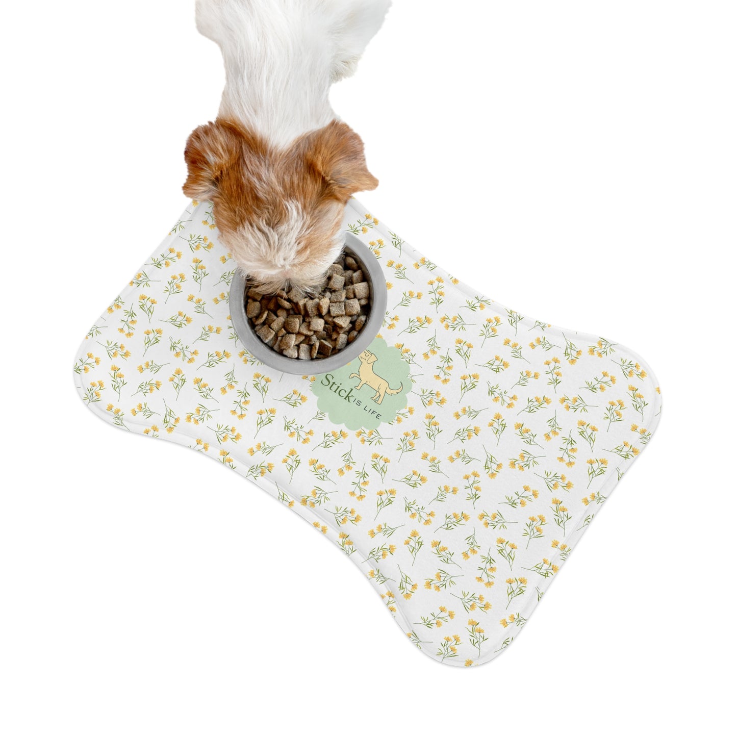 White with Yellow & Mint Spring Floral-Pet Feeding Mat