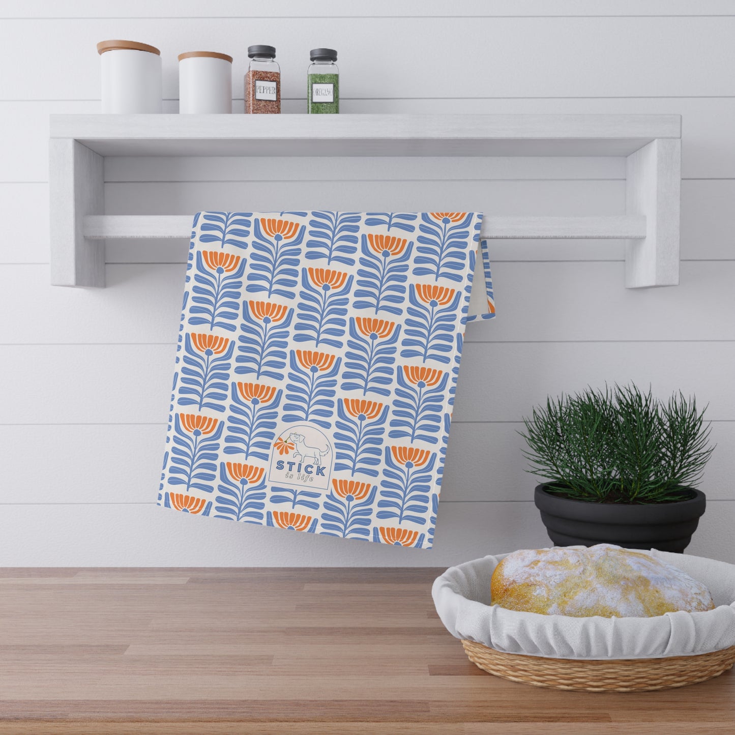 Orange & Blue Modern Floral Cotton Tea Towels – Eco-Friendly Kitchen Decor